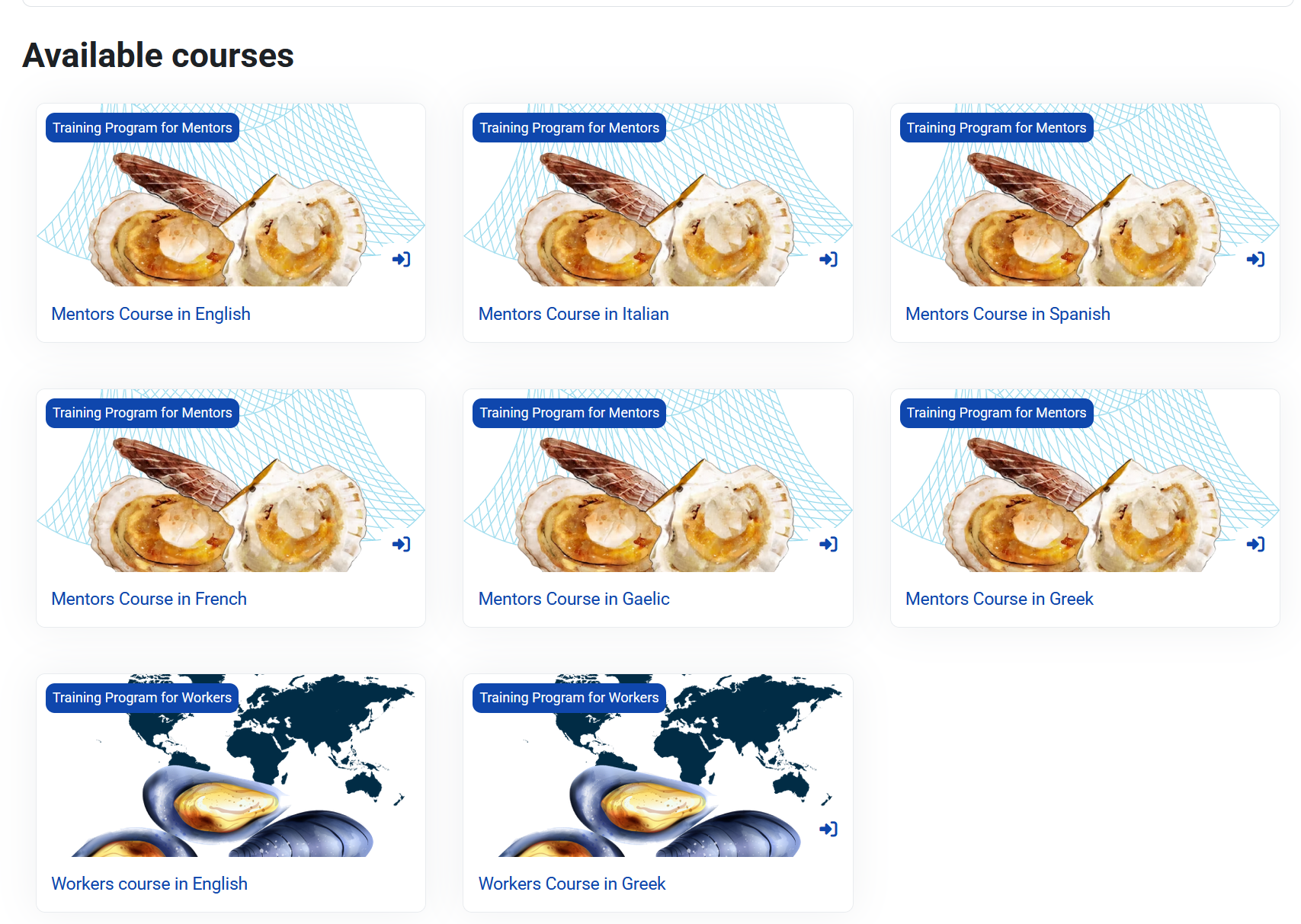 OPTIMA elearning available courses page