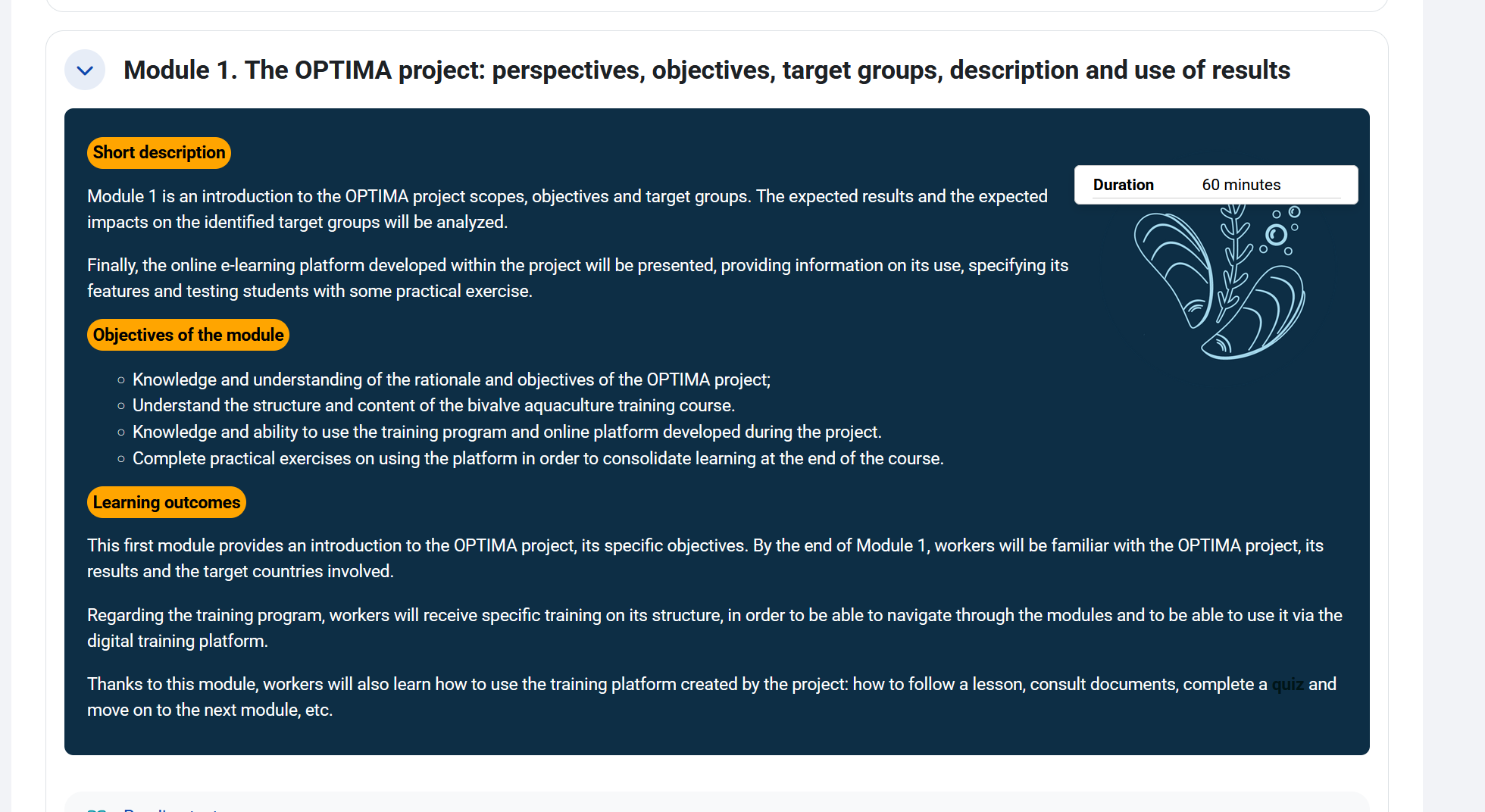 OPTIMA elearning - module information section